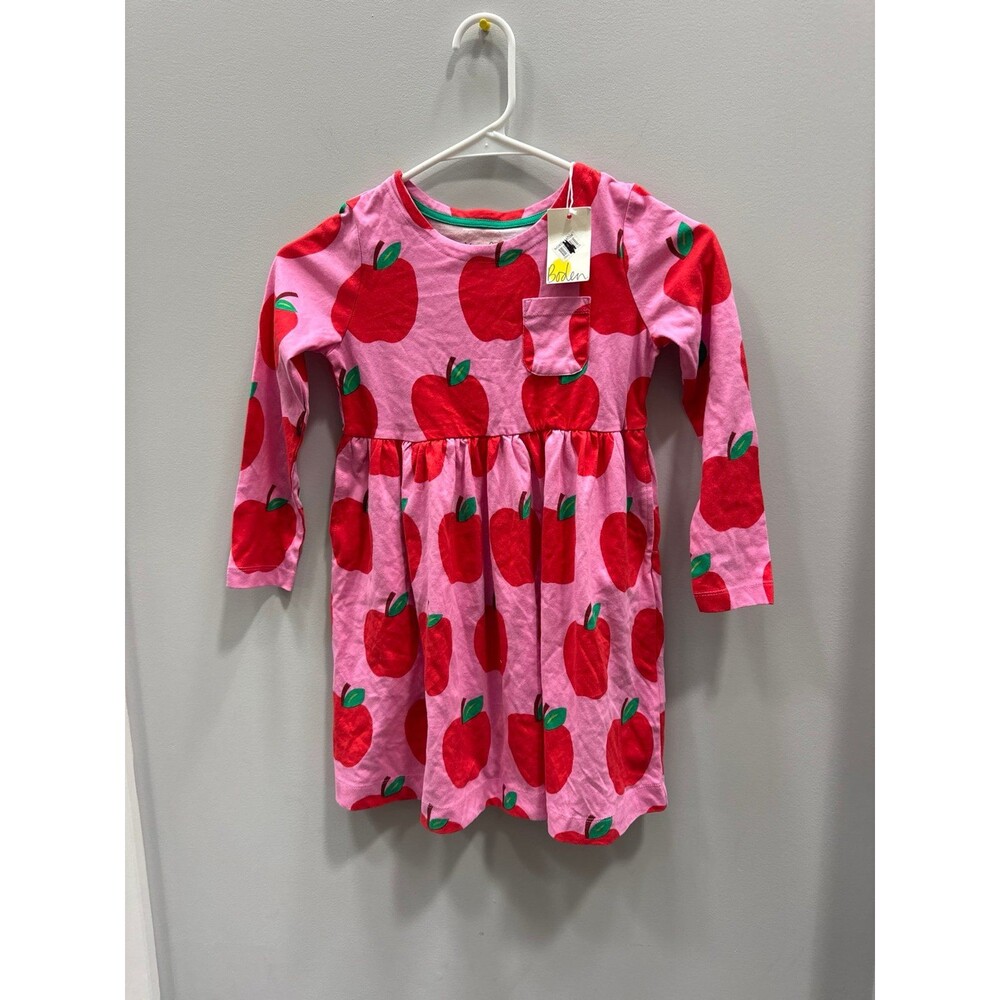 NWT Mini Boden Apple Print Long Sleeve Jersey Dress 6/7